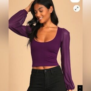 Intimately/Free People Lost in Love Plum Purple Balloon Sleeve Crop Top Size M/L